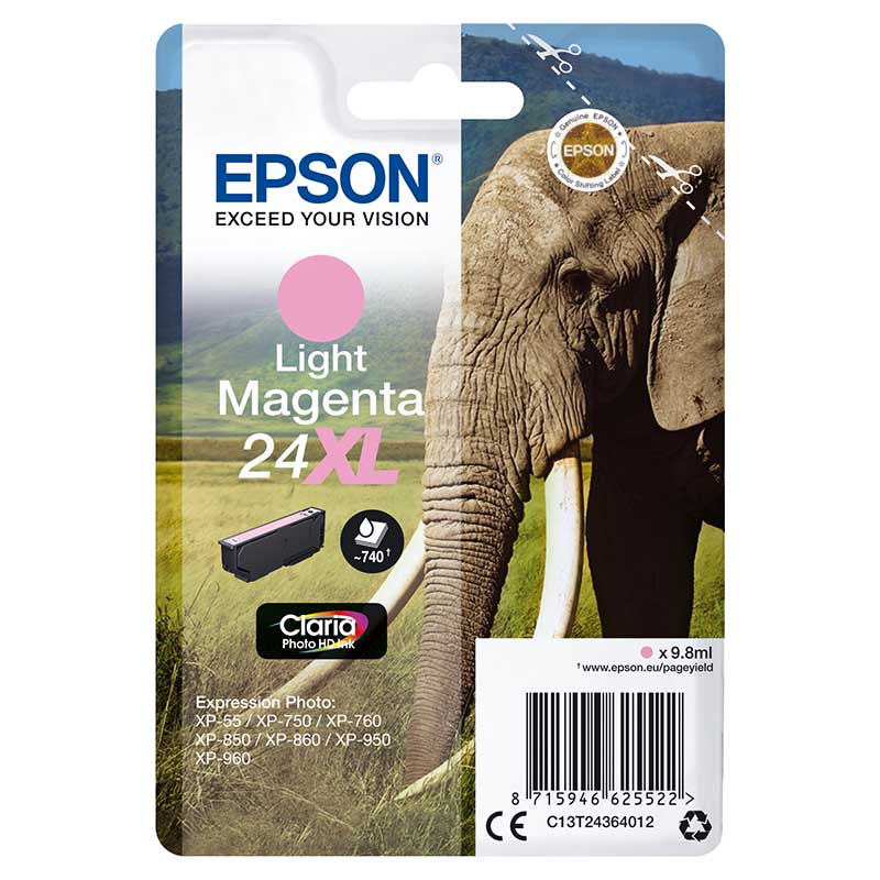 Epson 24XL (T243640) Light Magenta Original Claria Photo HD High Capacity Ink Cartridge (Elephant)