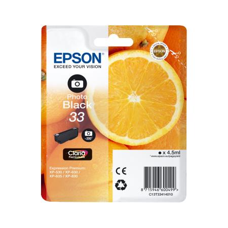 Epson 33 (T33414010) Photo Black Original Claria Premium Standard Capacity Ink Cartridge (Orange)