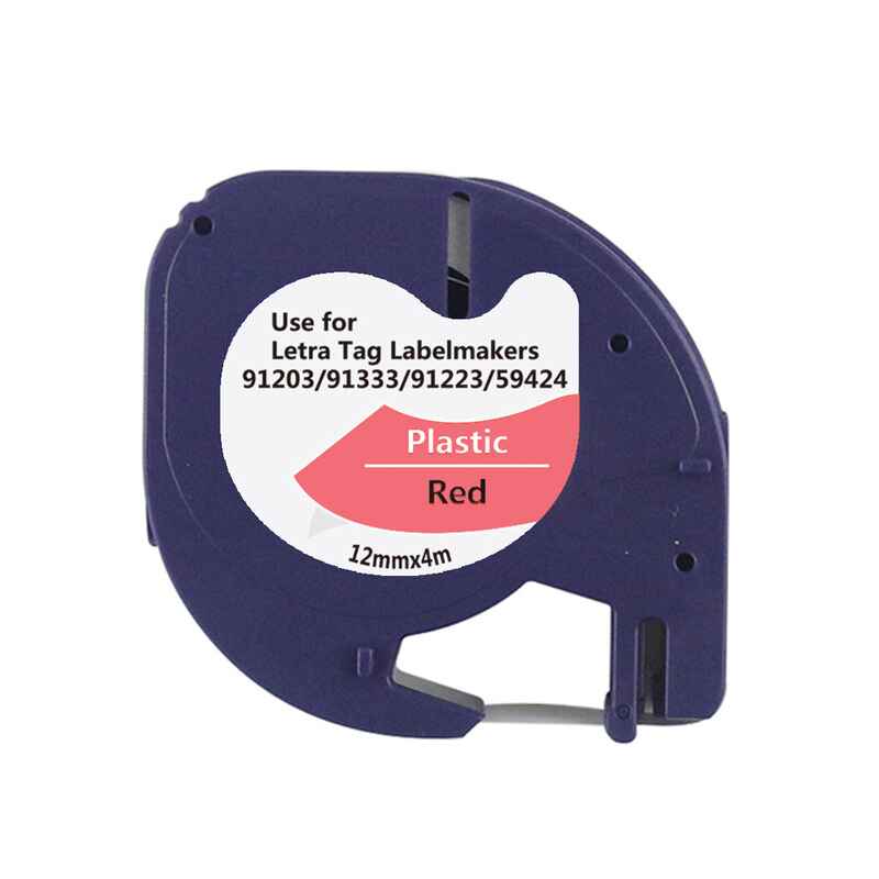 Compatible Dymo 91203 (S0721630) Label Tape (12mm x 4m) Black On Red