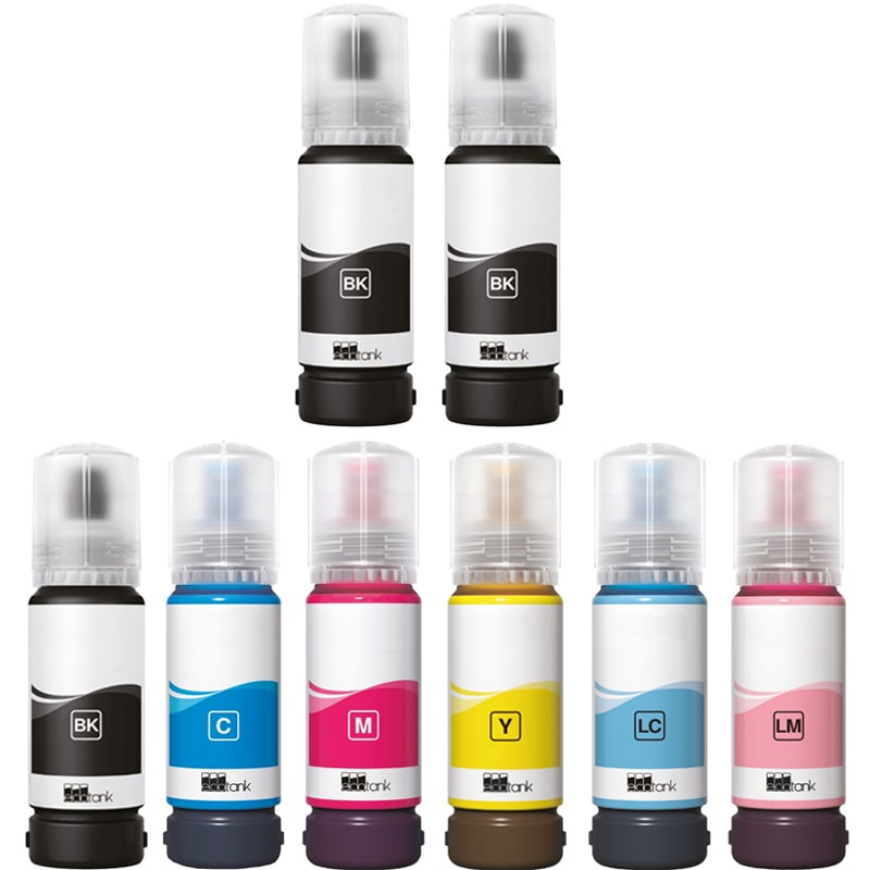 Compatible Multipack Epson 107BK/C/M/Y/LC/LM Full Set + 2 EXTRA Black Ink Bottles (8 Pack)