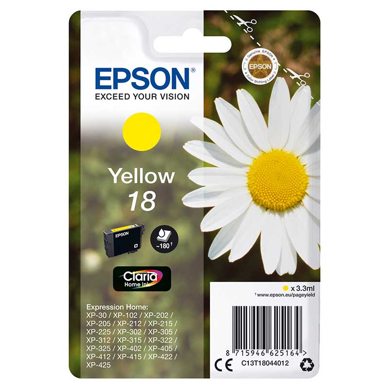 Epson 18 (T18044010) Yellow Original Claria Home Standard Capacity Ink Cartridge (Daisy)