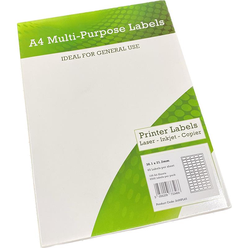 Multipurpose Labels A4 65 Per Sheet 38.1 X 21.2mm White [Pack 100]