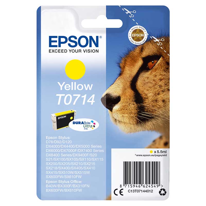 Epson T0714 (T071440) Yellow Original Ink Cartridge (Cheetah)