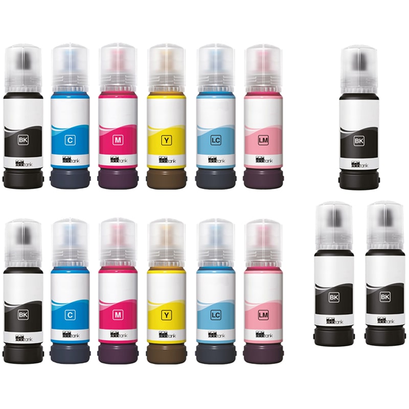 Compatible Multipack Epson 107BK/C/M/Y/LC/LM 2 Full Sets +3 EXTRA Black Ink Bottles (15 Pack)