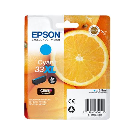 Epson 33XL (T33624010) Cyan Original Claria Premium High Capacity Ink Cartridge (Orange)